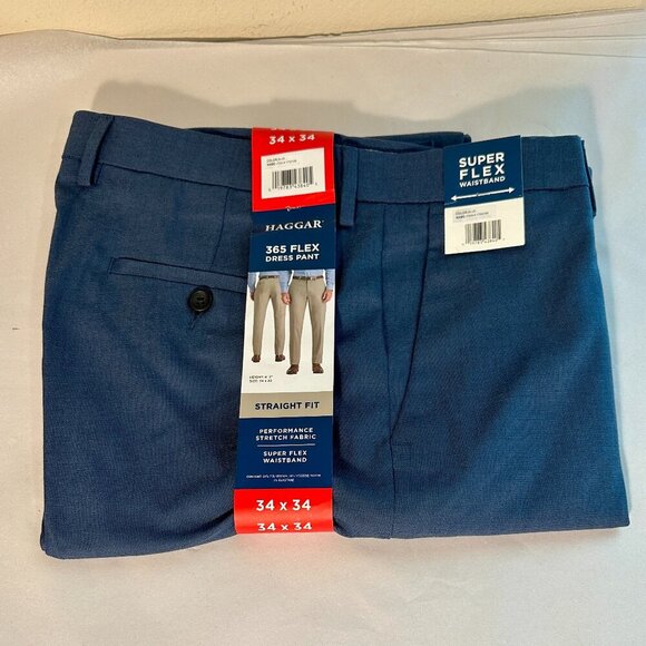 Haggar 365 Flex Dress Pant Men's Size 34X34 Blue Stretch Comfort Straight Fit - Picture 1 of 9